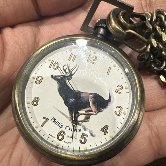 Working Phillip Crowe Quartz Pocket Watch Majesti Crave Series‎ 50mm With Chain